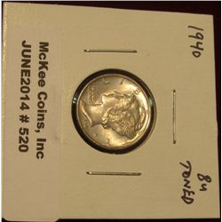 520.  1940 Mercury Dime BU toned