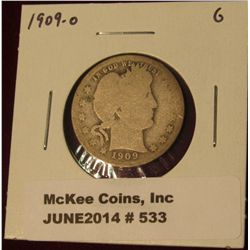 533.  1909-O Barber Quarter G, TOUGH date!