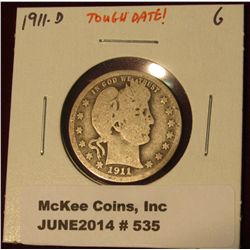 535.  1911-D Barber Quarter G, TOUGH date!