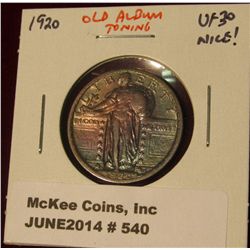 540.  1920 Standing Liberty Quarter VF30 with old album toning, blues & purples, NICE!