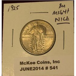 541.  1925 Standing Liberty Quarter BU MS64+ NICE!!!