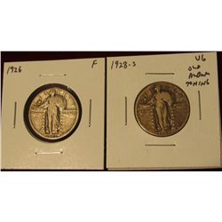 542.  (2) Standing Liberty Quarters – 1926 F & 1928-S VG with old album toning