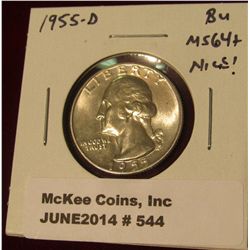 544.  1955-D Washington Quarter, BU MS64+ nice!