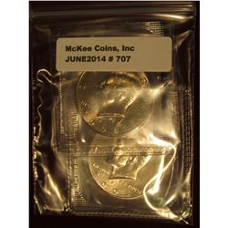 707. (2) BU Kennedy Halves, all from mint sets, still in mint cello – 2000-P & 2001-P – great way to