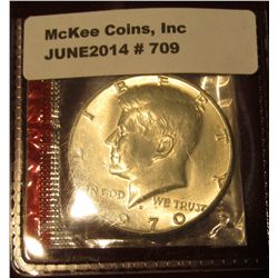 709. BU 40% SILVER 1970-D Kennedy Half, still in mint cello from mint set – these were not made for 