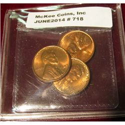 718. 1946 P, 47 D, & 58 D Lincoln Cents. Brilliant Red Unc.