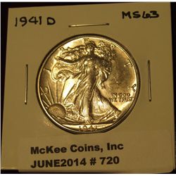 720. 1941 D Walking Liberty Half Dollar. MS 63.