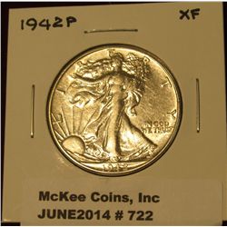 722. 1942 P Walking Liberty Half Dollar. EF.