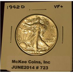 723. 1942 D Walking Liberty Half Dollar. VF+.