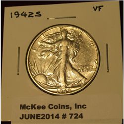 724. 1942 S Walking Liberty Half Dollar. VF.