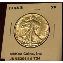 734. 1945 S Walking Liberty Half Dollar. EF.
