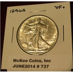 737. 1946 S Walking Liberty Half Dollar. VF+.