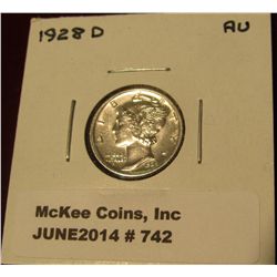 742. 1928 D Mercury Dime. AU.