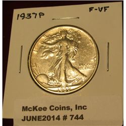744. 1937 P Walking Liberty Half Dollar. F-VF.