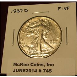 745. 1937 D Walking Liberty Half Dollar. F-VF.