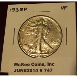 747. 1938 P Walking Liberty Half Dollar. VF 20.