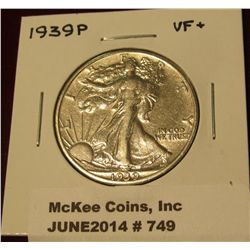 749. 1939 P Walking Liberty Half Dollar. VF+.