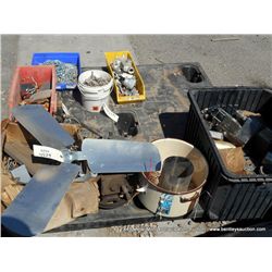 PALLET: ASSORTED HARDWARE, FAN BLADE, NUTS, BOLTS, METAL (10X THE MONEY)