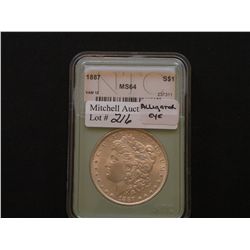 $1Silver. 1887 "Alligator Eye", VAM12.