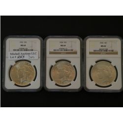 A Philadelphia Mint Peace Dollar threesome