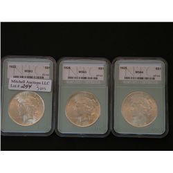 Three different Choice or better mint state Peace Dollars