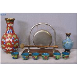 A selection of Asian collectibles including cloisonn‚ and a table sized gong etc.