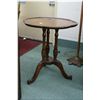 Image 1 : Vintage walnut triple column, center pedestal occasional table with carved highlight