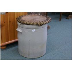 Six gallon stoneware water cooler with handmade replacement lid