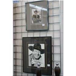 Two framed Black and white promo photos including John Wayne and a signed James Arness