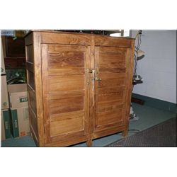 Solid teak two door cabinet with brass hardware