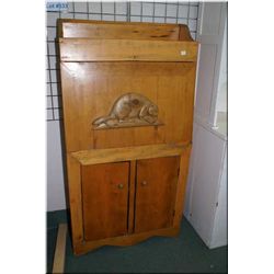 Canadiana drop leaf secretaire with fitted interior and beaver motif carving