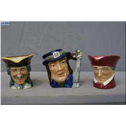 Three small Royal Doulton character jugs including The Cardinal, Gulliver and Dick Turpin