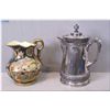 Image 1 : A modern pictorial Satsuma style pitcher and an antique silverplate insulated hinged lid pitcher