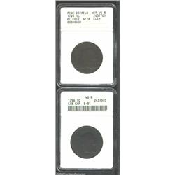 1795 1C Plain Edge--Clipped, Corroded--ANACS, Fine Details, Net VG8, S-78, R.1, clipped at 2 o'clock