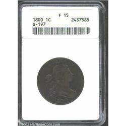 1800 1C Fine 15 ANACS. S-197, R.1. Dark brown overall with the highpoints several shades lighter in.