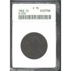 1802 1C Fine 15 ANACS. S-232, R.1. Evenly worn with deep brown patina. Important notice: We expect t
