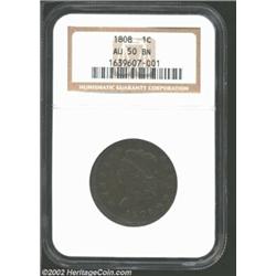 1808 1C AU50 NGC. S-278, R.3. Like the Noyes' plate coin and the MS66 example of this variety we als