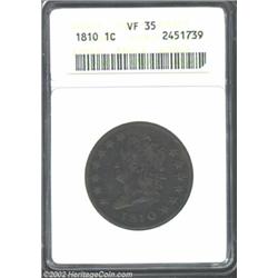1810 1C VF35 ANACS. S-283, R.2. Well centered with deep, chocolate-brown surfaces that show lighter.