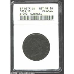 1813 1C--Corroded--ANACS. XF Details, Net VF20. S-292, R.2. Glossy dark brown surfaces. Important no