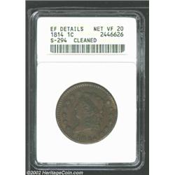 1814 1C Crosslet 4--Cleaned--ANACS. XF Details, Net VF20. S-294, R.1. The tan surfaces are unnatural