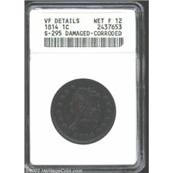 1814 1C Plain 4--Damaged, Corroded--ANACS. VF Details, Net Fine 12. S-295, R.1. Dark brown surfaces.