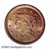 Image 1 : 1855 1C Upright 5s MS64 Red PCGS. Original mint red color covers both sides of this lovely near-Gem.