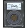 Image 1 : 1922 No D 1C Strong Reverse XF40 PCGS. Curious yellow-green and rose patina. A boldly detailed examp