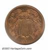 Image 1 : 1873 2C Open 3 PR65 Red and Brown PCGS. Official records indicate that 500 Open 3 restrikes were pro