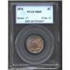 Image 1 : 1876 5C MS65 PCGS. Lovely apricot patina dominates, although the upper left obverse has blushes of v