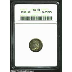 1832 H10C AU53 ANACS. V-5A, LM-8.4, R.3. Violet, lime-green, and golden-brown patina at the margins,