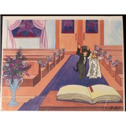 Original Bride & Groom Animation Cel Background Unhappy