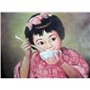 Image 2 : P.C. Chen Oil on Board Framed Signed Girl Eating Rice