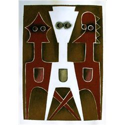 Ephrem Kouakou: Untitled XIV (White & 2 Red Figures)