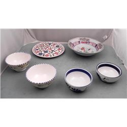 6 Ceramic Bowls, Plate Hand Painted Italy, Greece